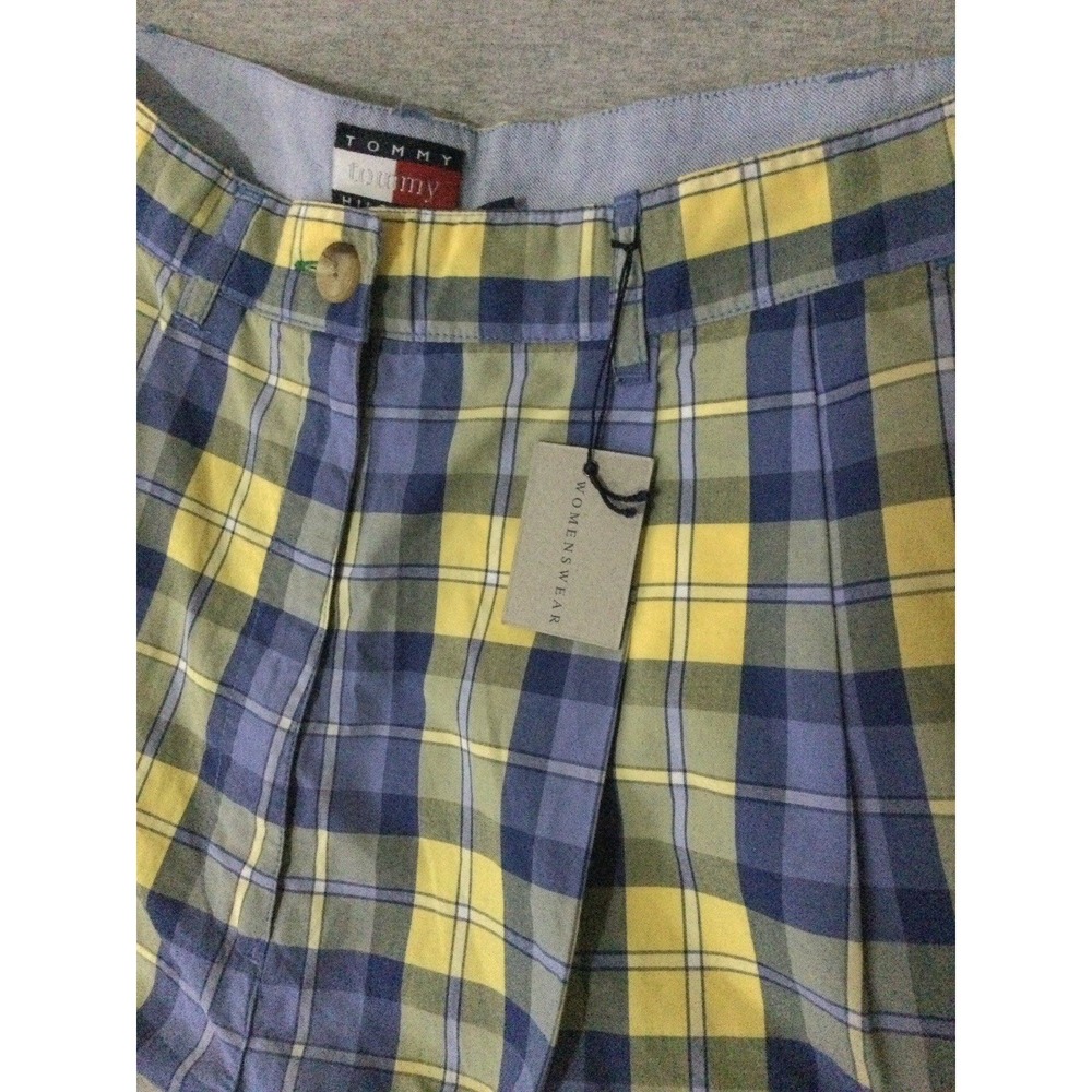 Vtg Tommy Hilfiger Plaid Shorts Womens Size 1 Blue Yellow Pleated Cotton Y2K NWT - Picture 3 of 16